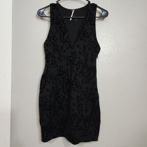 Free People Dress Black Women's‎ Size Small V Neck Bodycon Floral Velvet Burnout